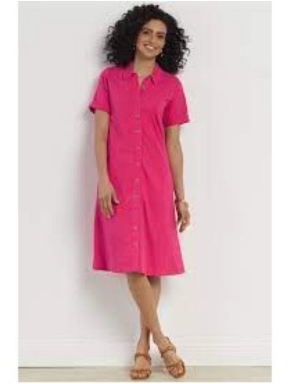 Soft Surroundings Filipa Knee Length Shirt Dress Bright Rose